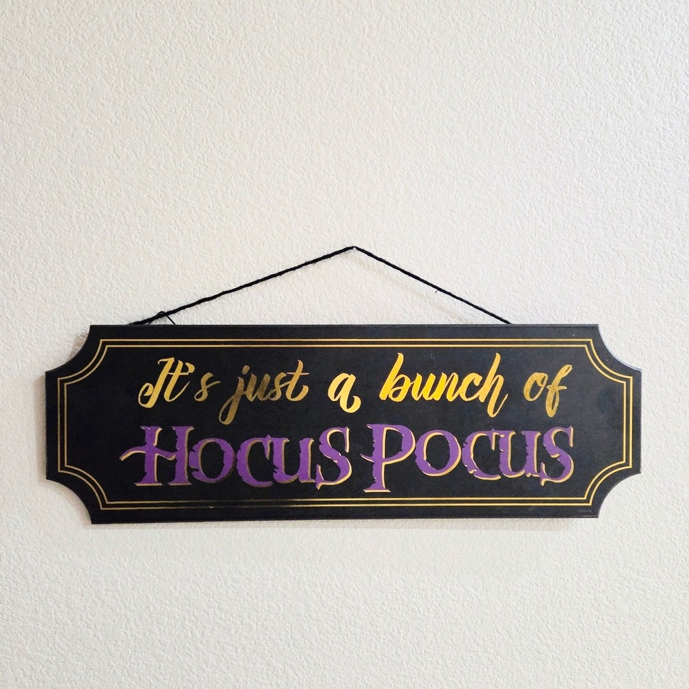 Disney Hocus Pocus Hanging Wall Sign Black Gold Purple Halloween Decor Plaque